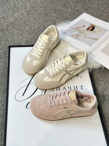 Leather Version 2025 Summer Retro Striped Casual Deqin Shoes Womens Versatile Korean Style Patchwork Agan Shoes Fashionable Leisure Footwear