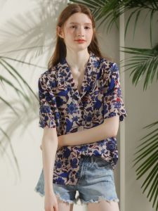 Miccbeirn | Miccbeirn Silk Short Sleeve Shirt Womens Print Blouse Straight Cut Commute Style Summer Collection Thin Material Floral Pattern