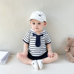 Baby Summer Clothing New Arrival Boys Sailor Collar Jumpsuit Babys Short-Sleeved Romper Girl Stripes Romper Thin Fashion