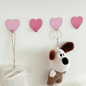 New 5Pcs Self Wall Clothes Towels Hanger Pink Heart Shape Hook Stainless Steel Sticky Key Hooks Child Cute Room Decor Hook