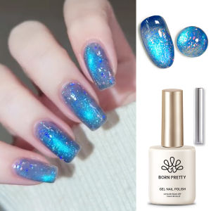 Sinh Ra Khá 15Ml mắt mèo Sequin móng gel Nghệ Thuật Gel đánh bóng móng gel Màu Xanh Insomniac Đảo Gel mắt mèo nghệ thuật sơn móng tay biến mất