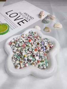 8mm Vintage Red And White Orchid Porcelain Beads20/50Pcs Exquisite Ceramic Round Beads For DIY HandWovenKey ChainPhone Chain