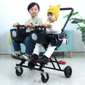 Double Walking Baby Walking Tool Lightweight Baby for Children and Kids Foldable Rotating Two-Seat Twin Two-Child Trolley