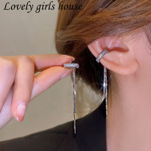 Lovely girls house 1 Pc Diamond Tassel Ear Clip Korean Style Simple No-piercing Clip Earrings for Women Party Jewellery 2022 New