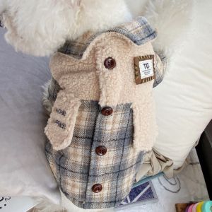 Thickened Double Layer Plaid Jacket Pet Clothes Dog Apparel Fleece Warm Autumn Winter Small Dog Handsome Dog Clothes