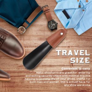 Metal Shoe Horn Leather Handle Stainless Steel Shoe Horns Shoe Lifter 16CM Travel Shoehorn For Elderly Lazy Shoe Helper