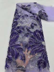 Luxury African Beaded Sequins Pearl Lace French Tulle Fabric High Quality Nigerian Design for Party Dress Sewing 2026