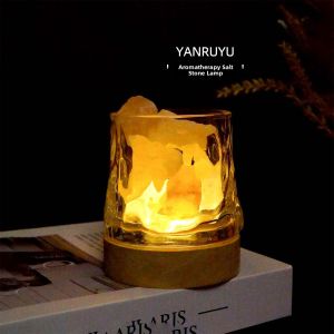 Himalayan Rose Salt Lamp Fire-Free Essential Oil Aromatherapy Ambient Light Indoor Use Long Lasting Diffuser Crystal Raw Stone