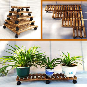 Solid Wood Plant Pot Tray with Universal Wheels Balcony Living Room Green Ivy Mobile Base Square Bottom Tray Potted Plants