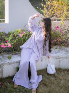 Elegant Embroidered Full-Length Pantsuit Dreamy Soft Bloom Top Wide-Leg Pants Precise Heavy-Stitching Traditional Chinese Style