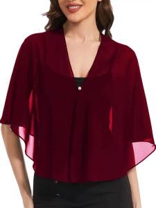 Ladies Versatile Solid Color Chiffon Shawl Multi-Color Collar Pearl Button Daily Dress Strapless round Neck Sleeveless Accessory