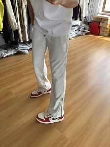 Mens Sporty Straight Leg Casual Pants Heavy Duty Draped Zipper Cuffed Grey Floral CleanFit Long Trousers Youth Fashion