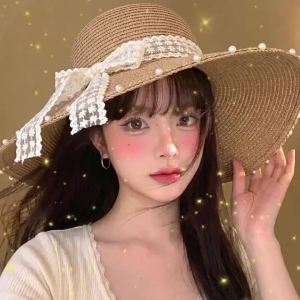 hellocandy | UV Protection Wide Brim Hat Pearl Decorated