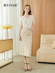 YINER | Autumn 100 Cotton French Edge High Waist H-Shape Straight Skirt