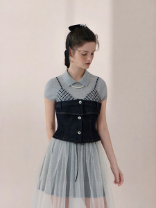 AIVEI | Spring Summer Girl Style Design Sense Denim Camisole Faux Two-Piece