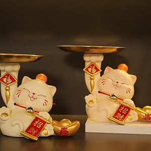 【SG Stock】 Tray Lucky Cat Piggy Bank Key Storage Ornament 2025 CNY Hallway Decorations Housewarming Gifts