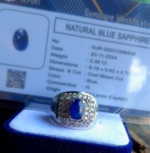 Cincin Natural Permata Blue Saphhire Srilanka / Ceylon Blue Safir dijamin asli natural dengan memo yang sudah teruji di laboratorium permata