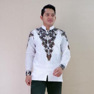 Baju koko pria dewasa setelan sarung celana batik wisanggeni solo full furing motif adven putih