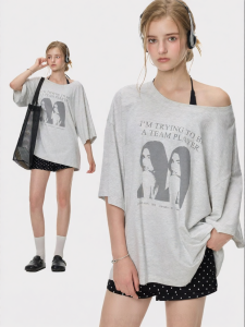 Turn Signal | Off-Shoulder Lightweight Short Sleeve Printed T-Shirt Summer