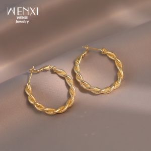 WENXI | Matte Twisted Golden Hoops Earrings
