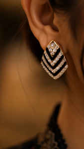 [SG] Black & Gold Chevron Crystal Stud Earrings | Geometric Statement Earrings | Elegant Minimalist Party Earrings | ear me out (EMO-35)