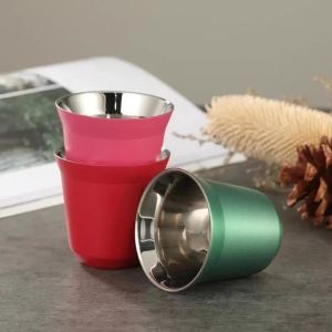 80ml Espresso Mugs Small Wine Glass 304 Stainless Steel Coffee Cups Double Wall Heat Insulated Capsule Cup Dishwasher Safe cup