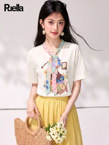 puella | Rustic Style Tie Short Sleeve T-shirt Floral Print
