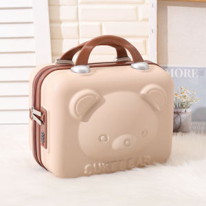 Portable Miniature Bear Design 14 Inch Hand Luggage Suitcase with Password Lock for Women Cosmetic Bag Hard Shell Carry-On