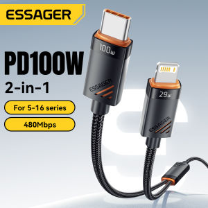 Essager 2 in 1 USB Type C To Type C Cable PD 100W Fast Charging Cable for iPhone16 15 14 Huawei Laptop Tablet Type C To Lighting Cable