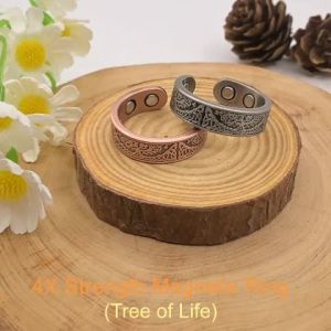 ARADOO Tree of Life Pure Copper Rings for Men Women 3500 Gauss Neodymium Magnetic Open Ring Jewelry Gifts