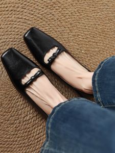 Morning Flower Genuine Leather Two-Way Wear Low Heel Mary Jane Flat Shoes with Bow Design for Women Sweet Style Casual Footwear