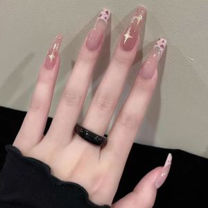 Romantic Luxury Detachable Handmade Nail Art Ice Transparent Gold Rose Leopard Pattern Extended Simple Elegant Nail Tips