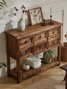 American-Style Country Solid Wood Chest of Drawers Retro Entrance Cabinet Living Room Storage Cabinet Rack Home Wall Low Cabinet Assembly