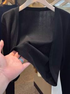 Thin Ice Silk Knitted Cardigan Womens Best Selling Black Small Coat Summer Waistcoat Sun Protection Air-Conditioner Blouse Inverness