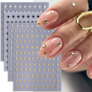 8pcs Y2K Metal Silver Gold Star Nail Sticker Bronzing Starlight Slider Glossychic Star Adhesive Nail Decals Manicure Decoration