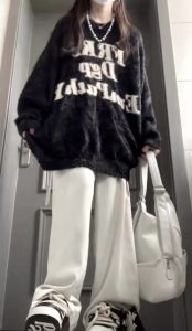 Chinese Fad American Letter Print Mink Sweater Female Autumn and Winter Thickening High Street Soft Glutinous Knitwear Fancy Tops