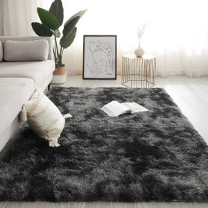 Thickened Plush Carpet Black Modern Minimalist Style for Living Room Bedroom Study Hallway Kitchen Balcony Non-Washable Tea Table Rug