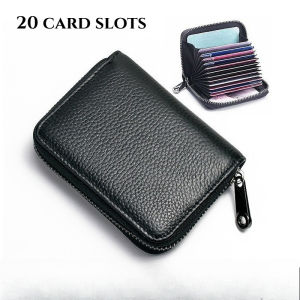 Credit Card Holder Wallet 20 Card Slots Secure Card Case ID Case Organizer Zipper Wallet (Black Coffee)