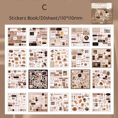 20 Sheets Cartoon Sticker Book DIY Scrapbooking Collage Junk Journal Vintage Decor Stationery Suppliesjavascript: