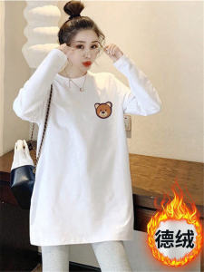 Áo Thun Dài Tay Lót Lông Cừu Mùa Thu Đông Cho Nữ Dáng Rộng Vừa Phải Dài Đến Mông in Họa Tiết Hoạt Hình Cổ Tròn
