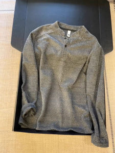 Gray Herringbone Stripe Henry Neck Long Sleeve T-shirt