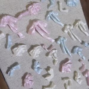 50Pcs 3D Pearlescent Blue Soft Carving Bowknot Nail Art Charms Mixed Shapes Ribbon Nail Art Decorations Bow Manicure Accessories