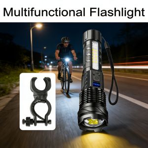 Rechargeable Bike LightZoomable LED Headlight with COB Side Light7 Modes Waterproof High Power Flashlight for Cycling Camping