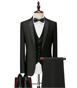 Black White Men Autumn Wedding Party Three Pieces Set Large Size Male Blazer Coat Pants and Vest Fashion Slim Fit Suit