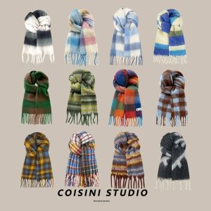 2025 New Plaid Cashmere Scarf Womens Autumn Winter Thick Warm Korean Style Student Versatile Tassel Neck Warmer Trendy