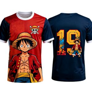 Bandai | 2026 Summer One Piece Luffy Retro 3D Print T-Shirt Adult & Kids Quick-Dry Sports Tee with Straw Hat Skull & Scar Elements