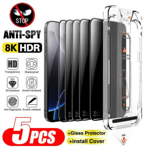 5Pcs Dust Free Easy Installation Privacy Screen Protector for iPhone 16 15 14 13 12 11 Pro Max XR Plus Anti-spy Tempered Glass