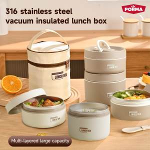 PORMA Portable Bento Box 304 Stianless Steel Insulated Lunch Box Set Leakproof Hot Food Bento for Kids & Adults
