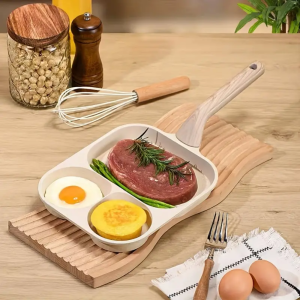 3-in-1 Breakfast Pan Non-Stick Aluminum Induction & Gas Range Compatible Egg & Steak Skillet Hand Wash Only Kitchen Cookwar