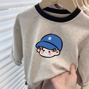 Cartoon Anime Long Sleeve T-Shirt Childrens Simple Color Block Base Shirt Boys Girls Baby Fashion Top Pure Cotton Kids Clothing